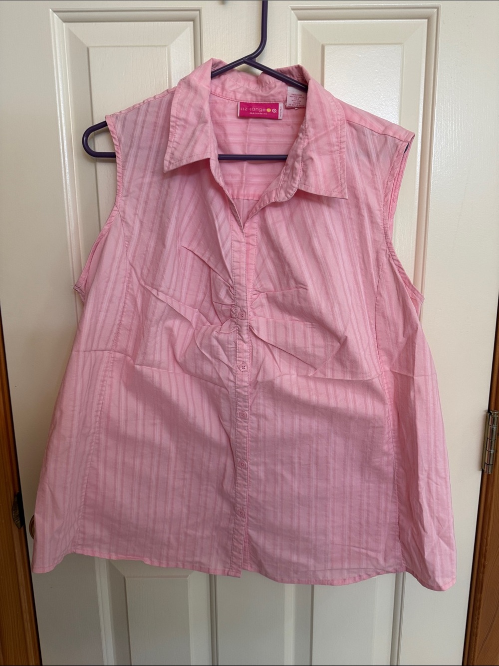 liz & co. Pink Striped Sleeveless Maternity Button-Front Shirt, XL